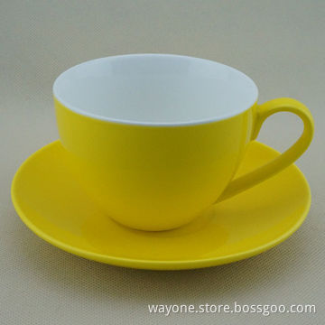 220cc Tea Cup and Saucer Set, Yellow Color Glazed, Ideal for Gifts and Promotional Purpose
